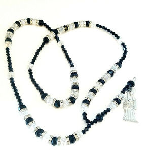 Santa muerte Rosario rosary necklace  Crystal and Rhinestone shiny, Holy death
